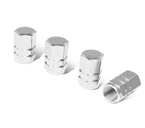 (4) Tuner Racing Style Silver Anodized Aluminum Tire Valve Caps (Hexagon Shape)