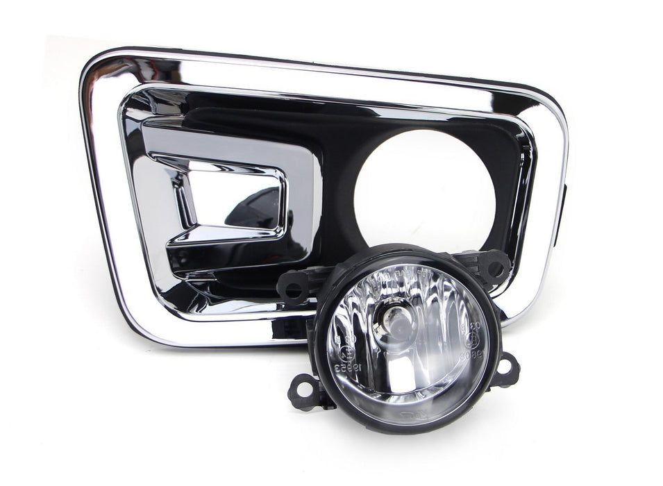 Chrome Bezel w/ Clear Lens Fog Light Kit + Switch Wiring For 17-19 Nissan Titan