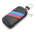 (1) M-Colored Stripe Carbon Fiber Pattern Leather Key Holder Cover For BMW Fans