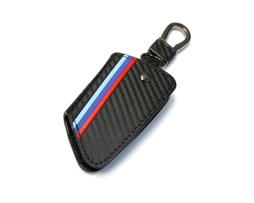 M-Colored Stripe Carbon Fiber Leather Key Holder For BMW X1 X4 X5 X6 5 7 Series