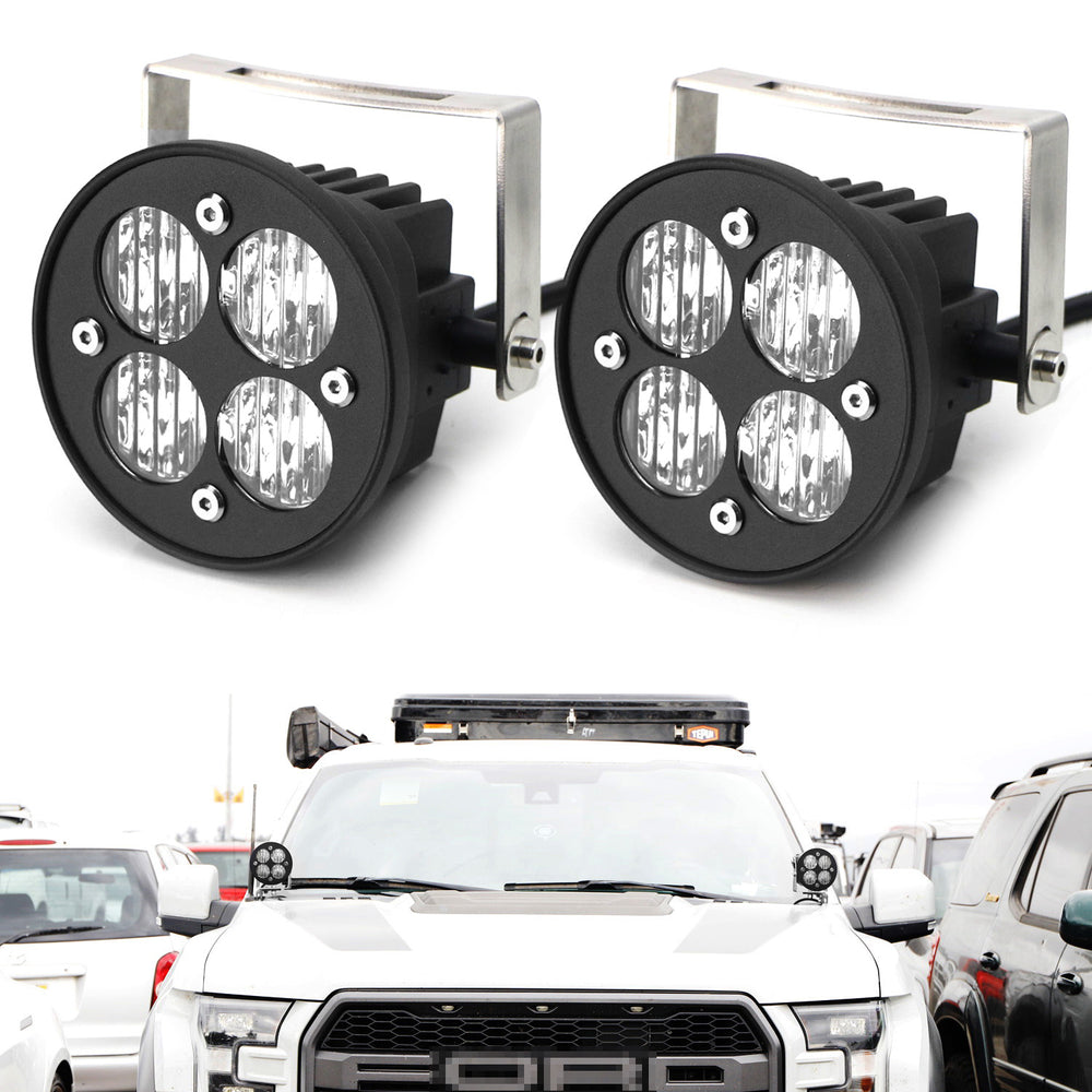 Clear Lens 24W High Power LED Wide Angle SAE Flood Beam Fog Light Kit w/Brackets