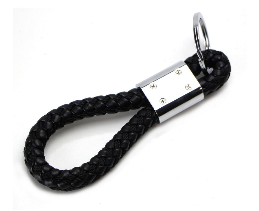 (1) Black Braided Leather Strap Keychain Ring For Car Key, Key Fob