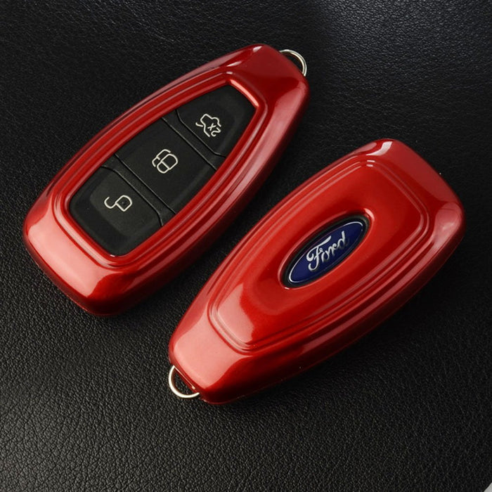 Glossy Red Remote Smart Key Fob Shell Holder Cover For Ford Fiesta Focus C-MAX