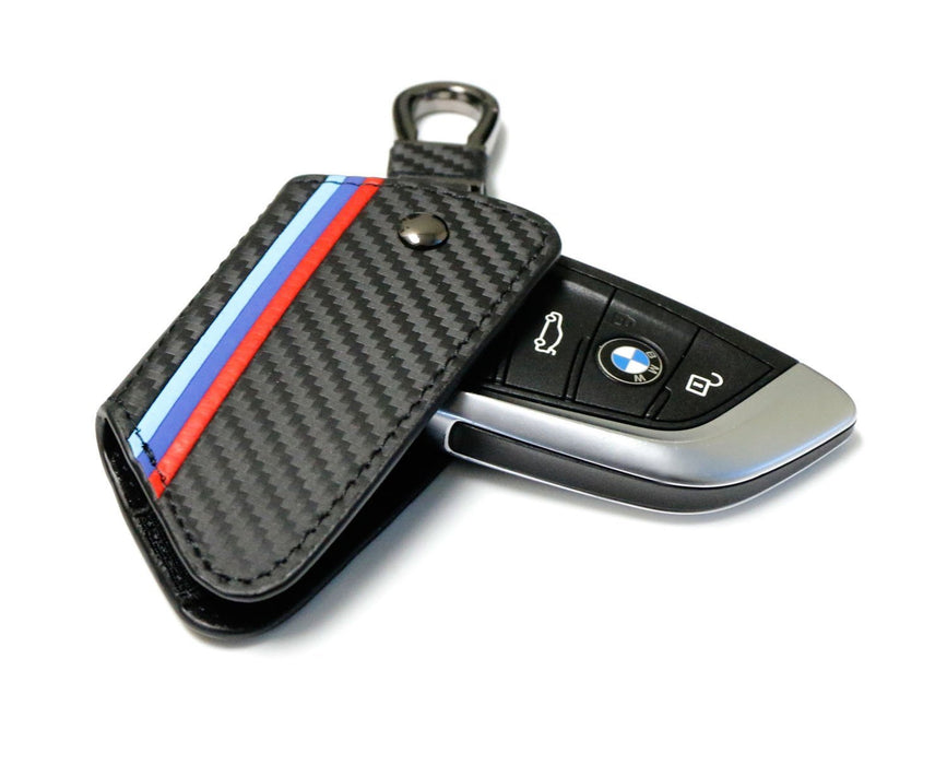 M-Colored Stripe Carbon Fiber Leather Key Holder For BMW X1 X4 X5 X6 5 7 Series