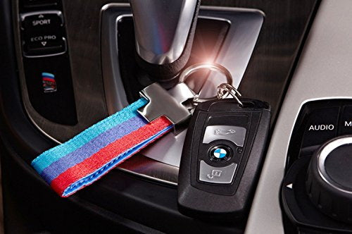 M-Colored Stripe Nylon Band w/ Inner Leather Key Chain Keychain Ring For Bimmer