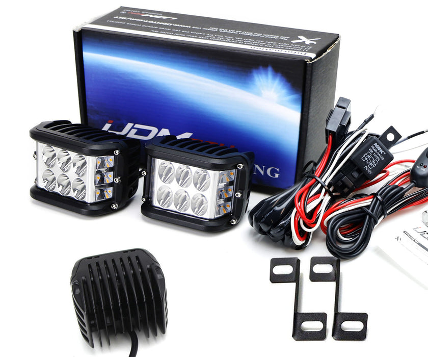 36W White LED A-Pillar SS Pod Light Kit w/Amber Strobe For 14-22 Toyota 4Runner