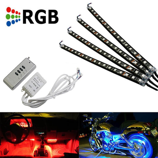 4 x 12" 7 Color RGB LED Knight Rider Ground Effect Light Kit For Motorcycle Bike