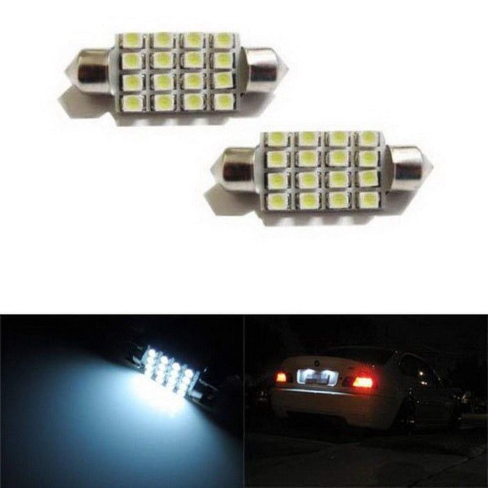 16-SMD 1.60" 39mm Festoon LED bulbs 6411 6418 C5W DE3425-iJDMTOY