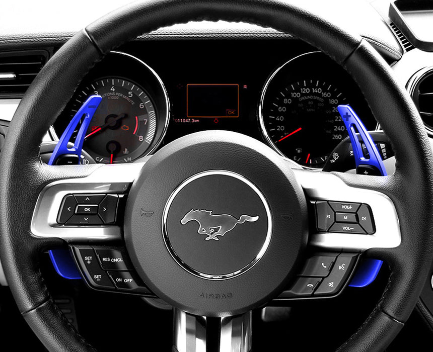 Blue Aluminum Steering Wheel Paddle Shifter Extensions For 2015-23 Ford Mustang