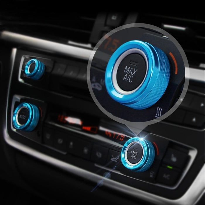 Blue AC Climate Control Radio Volume Knob Ring Covers For BMW 1 2 3 3GT 4 Series