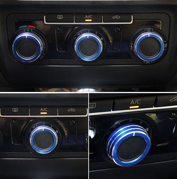 Blue Aluminum AC Climate Control Ring Knob Covers For VW MK6 Golf GTI Jetta