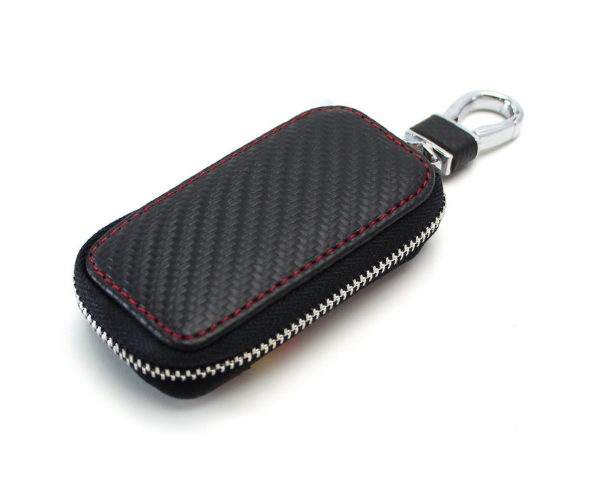 (1) M-Colored Stripe Carbon Fiber Pattern Leather Key Holder Cover For BMW Fans