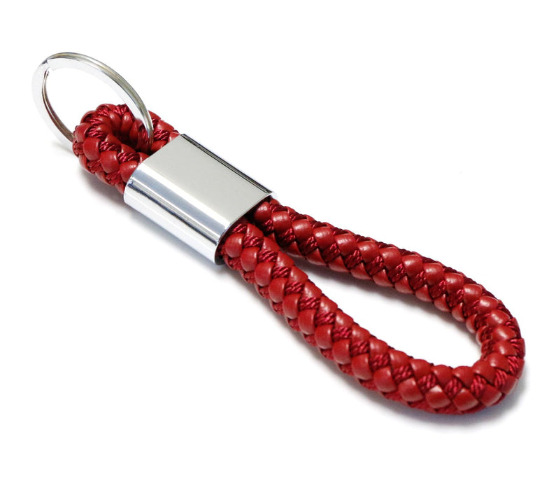 (1) Black or Red Braided Leather Strap Keychain Ring For Car Key, Key Fob-iJDMTOY