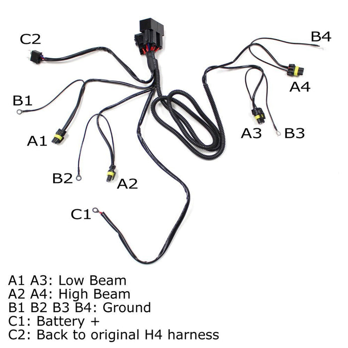 High/Low Conversion Relay Wire Harness For H4 Headlamps To 9005/9006 Headlights