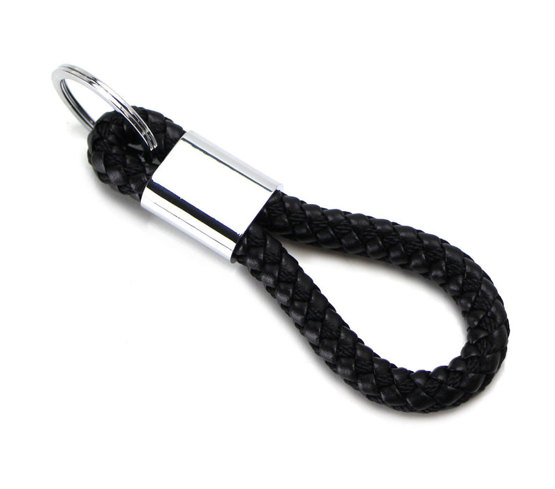 (1) Black or Red Braided Leather Strap Keychain Ring For Car Key, Key Fob-iJDMTOY