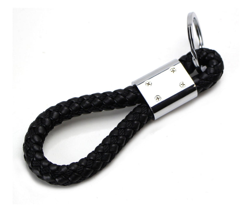 (1) Black or Red Braided Leather Strap Keychain Ring For Car Key, Key Fob-iJDMTOY