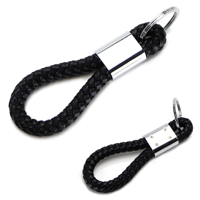 (1) Black or Red Braided Leather Strap Keychain Ring For Car Key, Key Fob-iJDMTOY