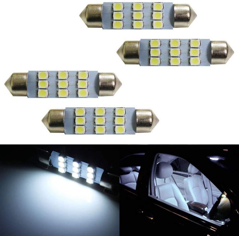 (4) Cool White 9-SMD 1.72" 42mm 578 211-2 LED Bulbs For Interior Map Dome Lights