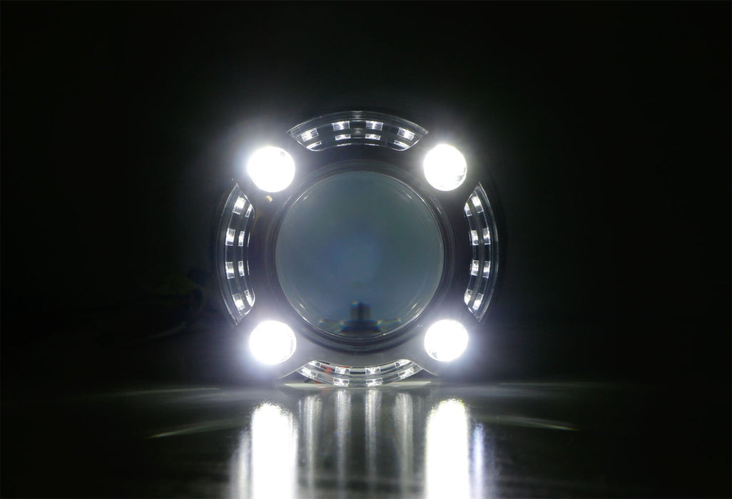 Cayenne 4-Point Style Xenon White LED DRL Shrouds For 3.0" H1 Headlamp Projector