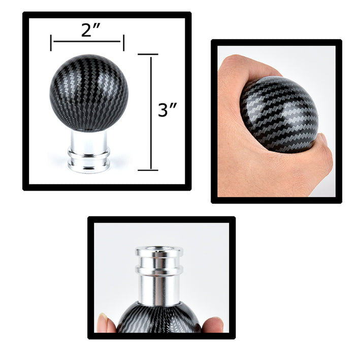 Carbon Fiber Pattern Ball Gear Shift Knob w/ Black Base Universal Fit 5 6 Speed