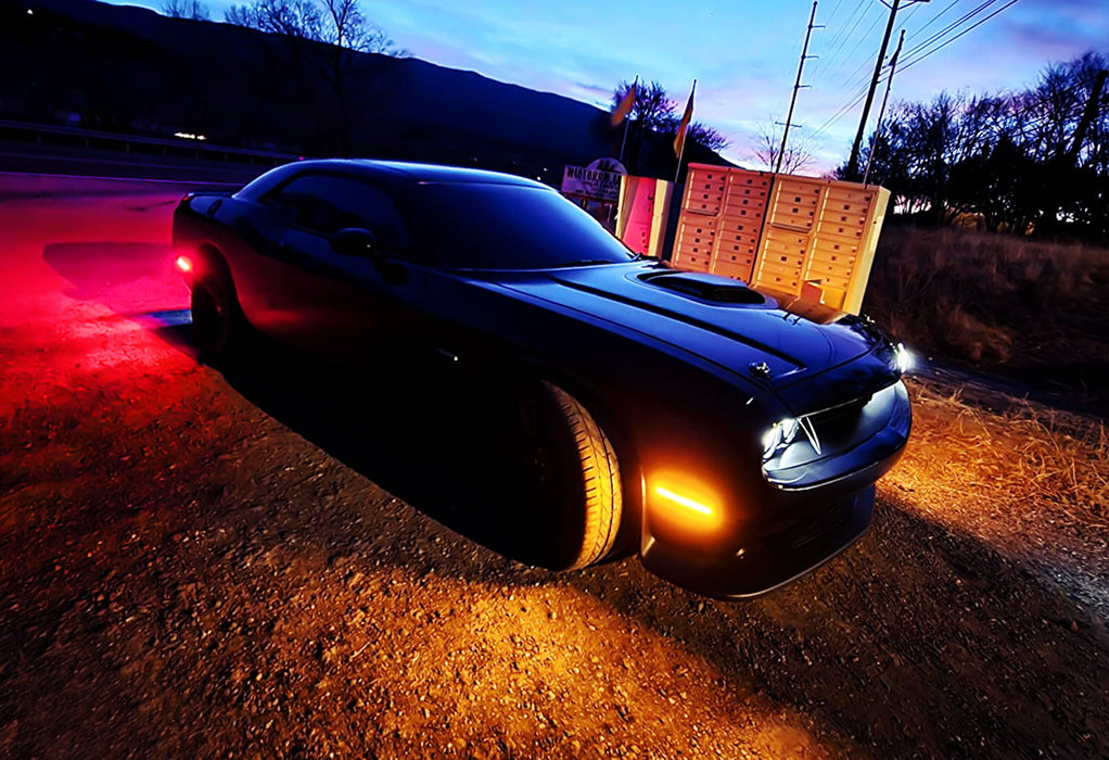 Clear Lens Amber/Red Full LED Side Markers For 2015-22 Dodge Challenger Widebody