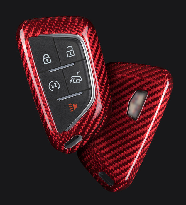 Real Red Carbon Fiber Smart Key Fob Cover For 20-up Cadillac ATS CT4 CT5 CT6 XT4