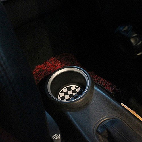 73mm Black UK Checker Pattern Style Coasters For MINI Cooper Front Cup Holders