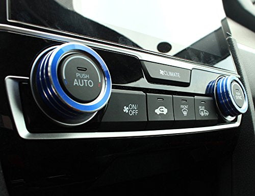 Blue Anodized Aluminum AC Climate Control Ring Knob Covers For 16-21 Honda Civic