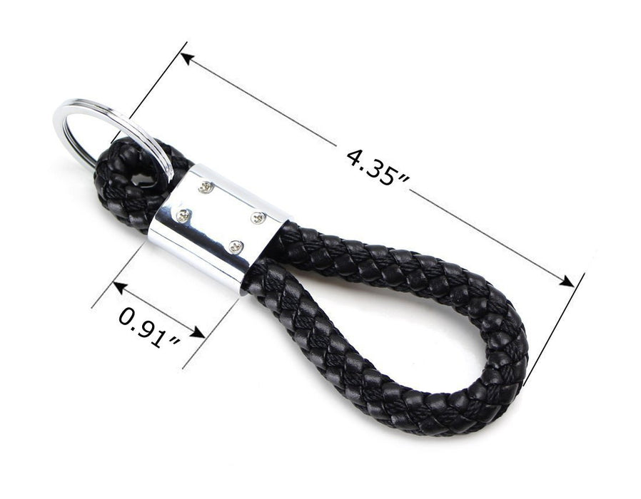 (1) Black Braided Leather Strap Keychain Ring For Car Key, Key Fob