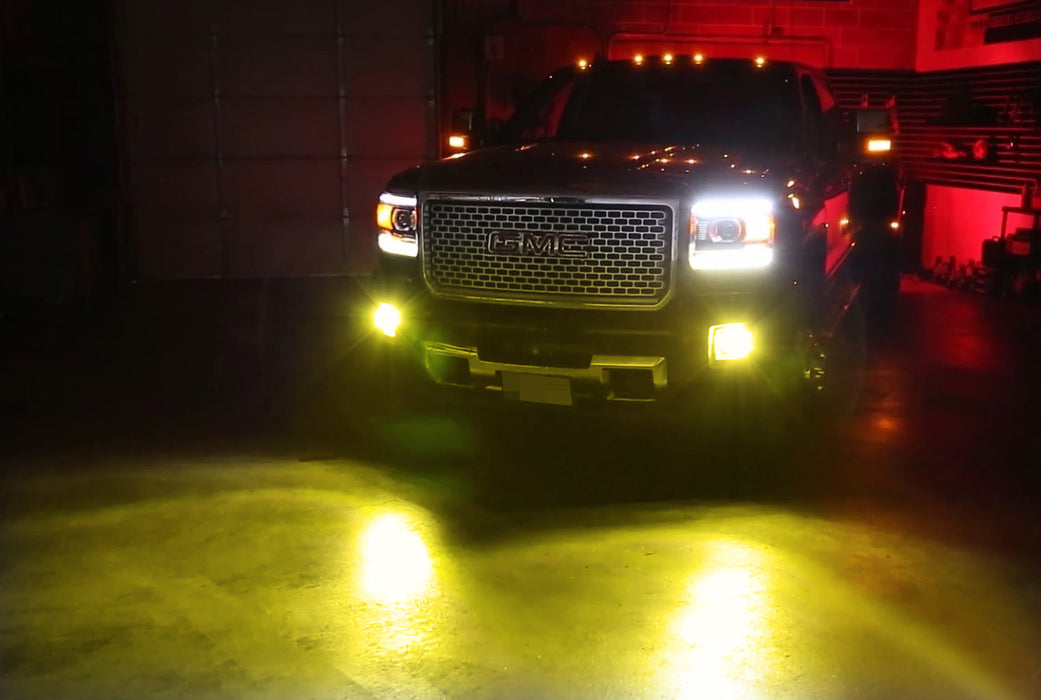 Yellow CREE LED Pods w/Foglight Covers, Bracket Mounts Relay For 15-19 GMC 2500