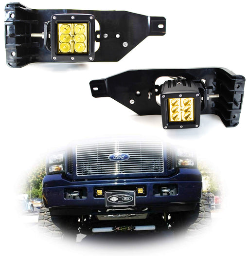 Yellow 24W LED Pods w/ Foglight Bracket/Wirings For 05-07 Ford F250 F350 F450 SD