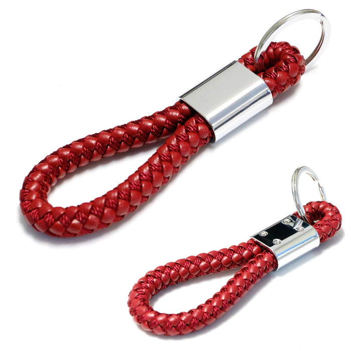 (1) Black or Red Braided Leather Strap Keychain Ring For Car Key, Key Fob-iJDMTOY