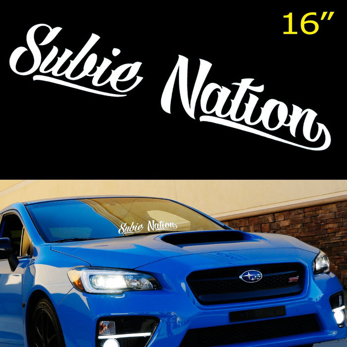 JDM 16x3" White Subie Nation Front & Rear Windshield Banner Vinyl Decal Sticker