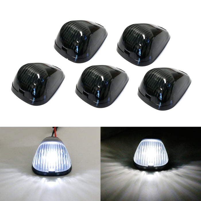 (5) Black Smoked Cab Roof Marker Running Lamps w/ White LED Lights For Truck 4x4