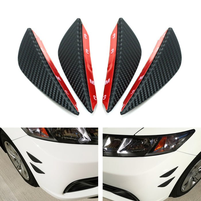 4pcs Car Black Dry "Carbon Fiber" Patten Front Bumper Canard, Body Diffuser Fins