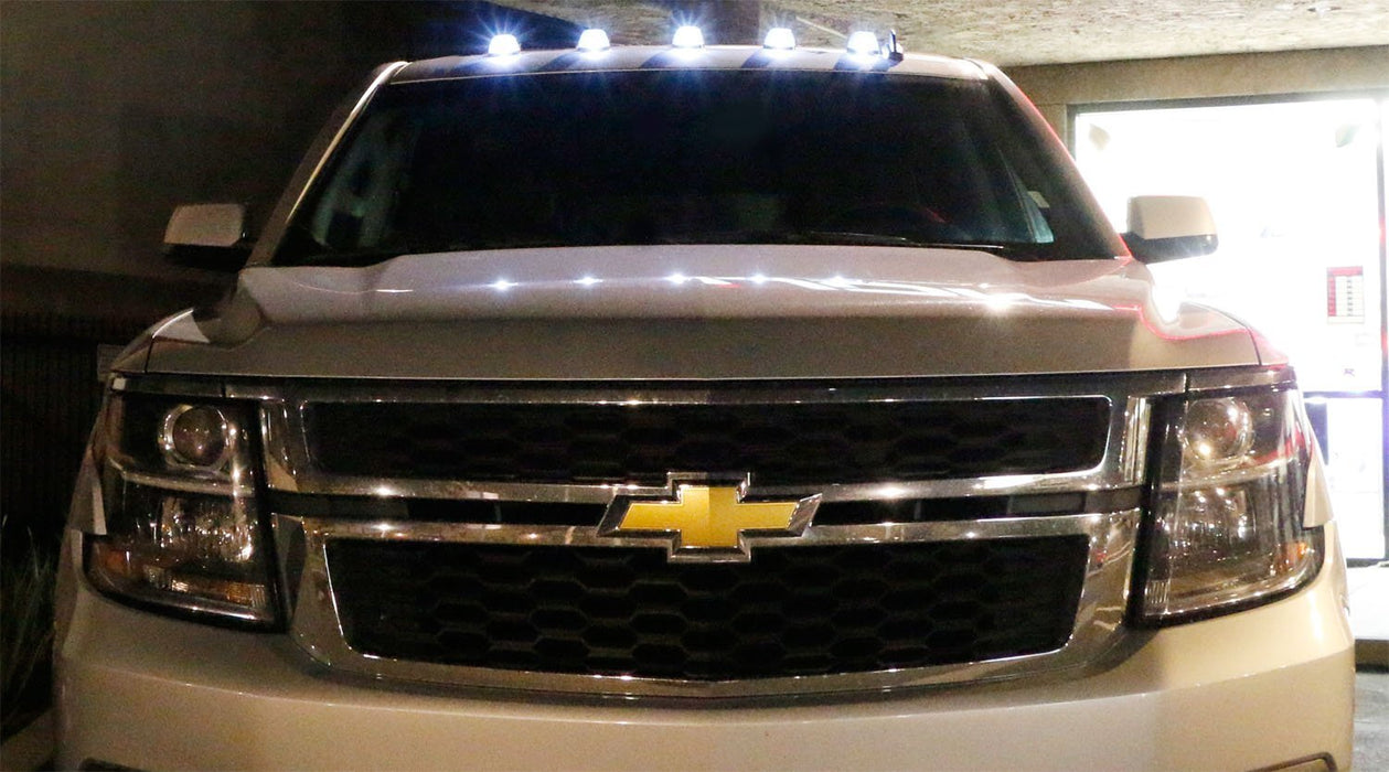 (5) Black Smoked Cab Roof Marker Running Lamps w/ White LED Lights For Truck 4x4