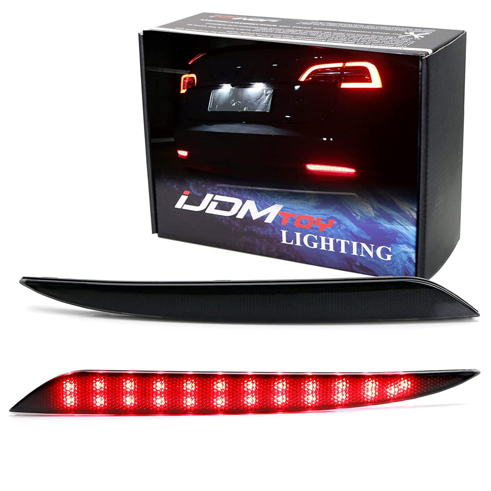 Dark Smoked Lens 24-LED Rear Bumper Reflector Lights For Tesla Model 3