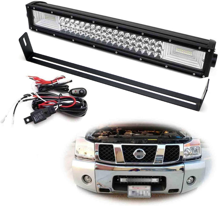 Flood/Spot Beam LED Light Bar w/Lower Bumper Mounts, Wiring For Nissan Titan