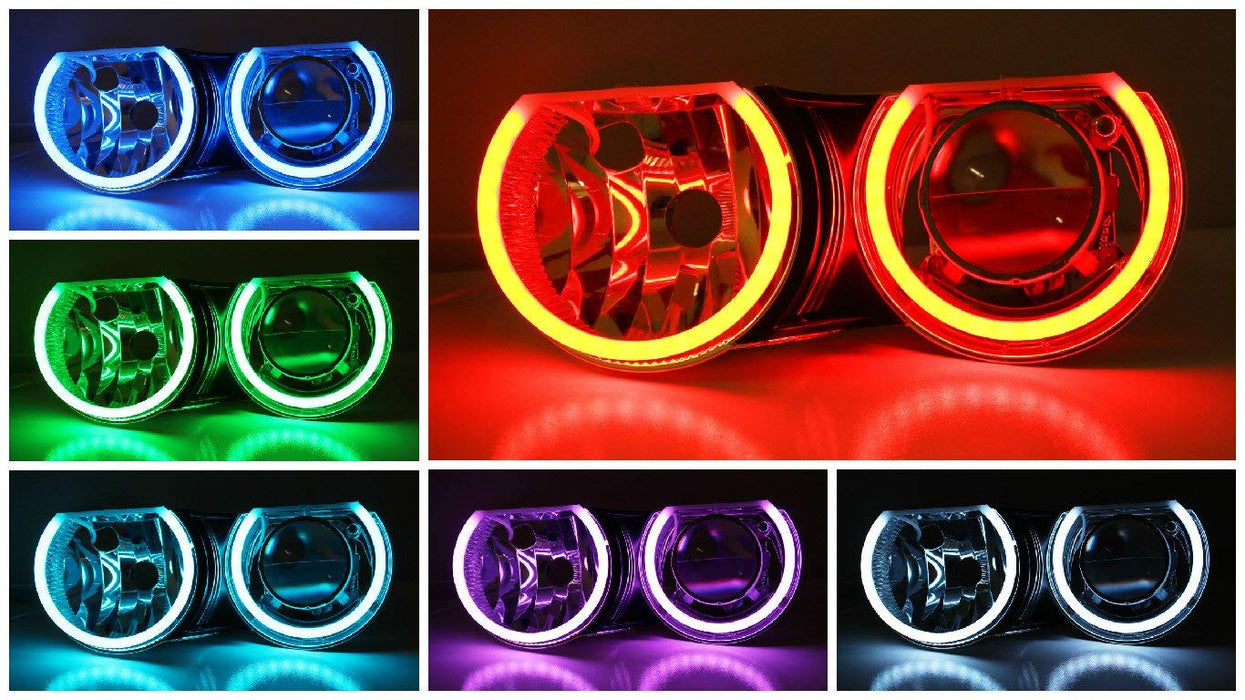 Frosted White Lens RGB LED Headlight Halo Rings w/Remote For 13-14 Ford Mustang