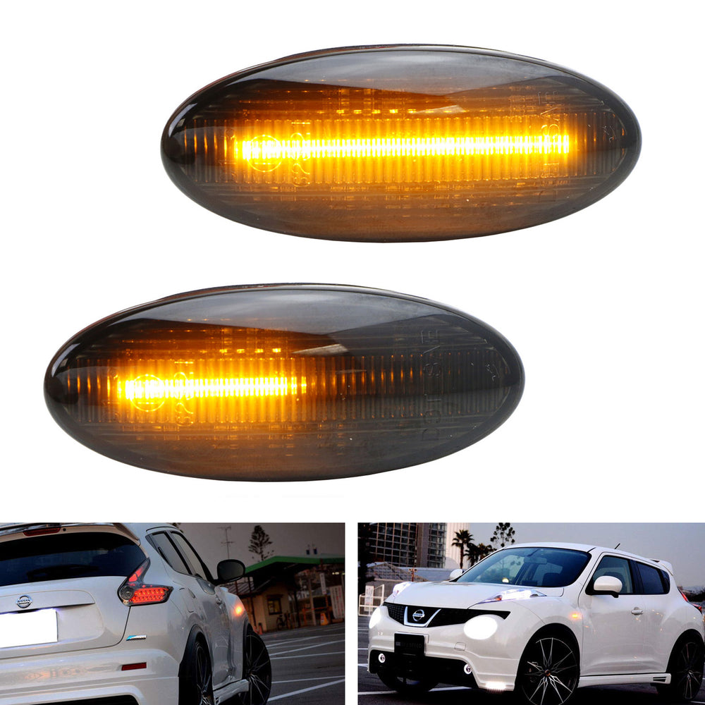 Smoked Fender Sequential LED Amber Side Marker Lights For Nissan Juke Cube Leaf