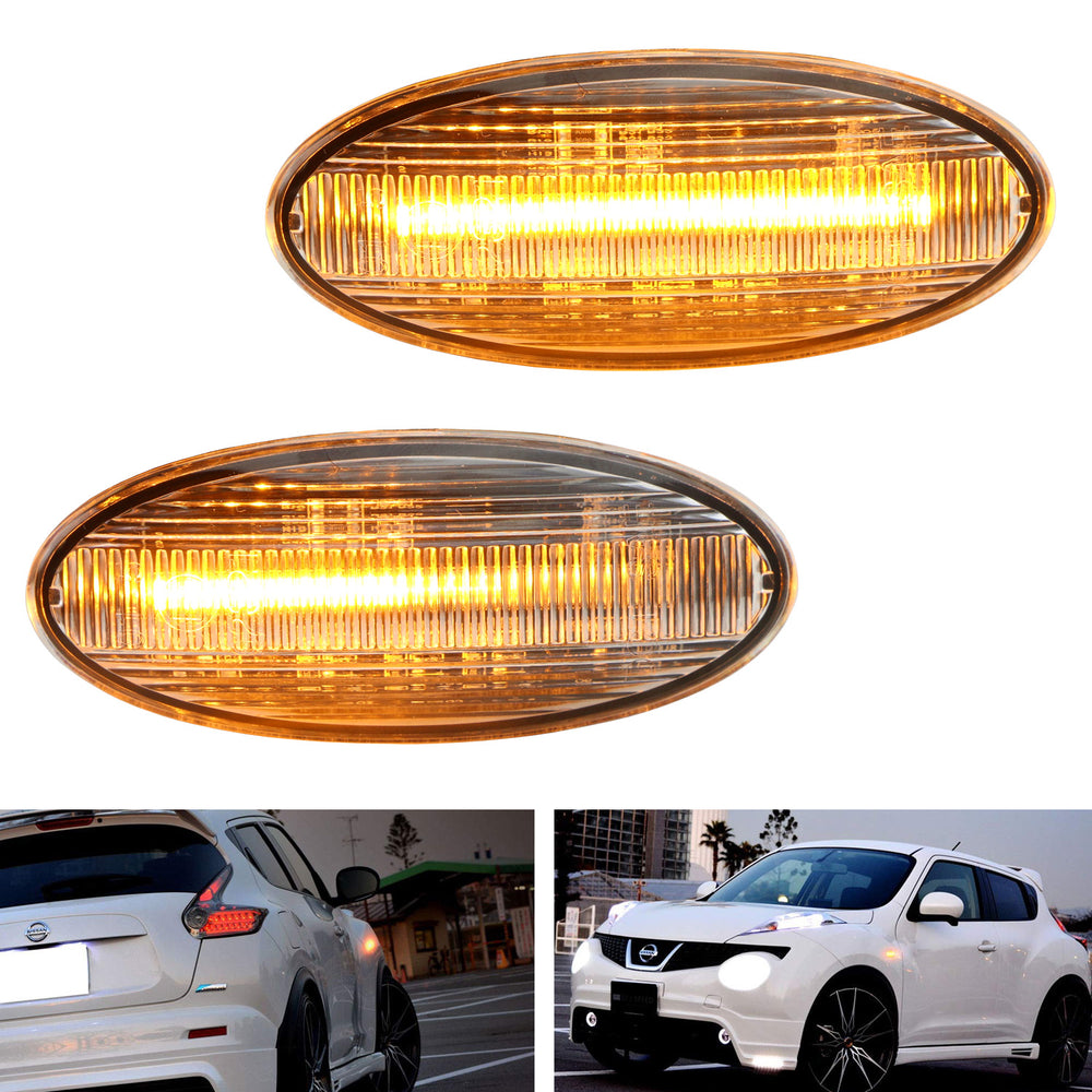 Clear Fender Sequential LED Amber Side Marker Lights For Nissan Juke Cube Leaf