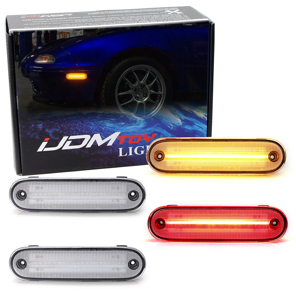 Clear Lens Amber/Red Full LED Side Marker Light Kit For 1990-05 Mazda Miata MX-5