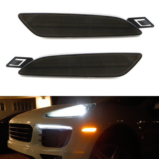 Smoke Lens Amber Full LED Bumper Side Marker Light Kit For 15-18 Porsche Cayenne