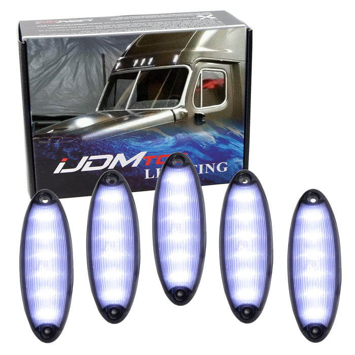 5pc Smoke Lens White 6-LED Front Raised Cab Roof Light Kit For 2008-up Cascadia