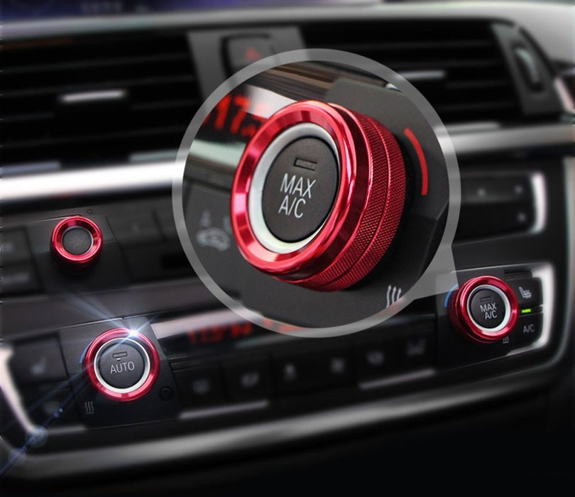 Red AC Climate Control Radio Volume Knob Ring Covers For BMW 1 2 3 3GT 4 Series