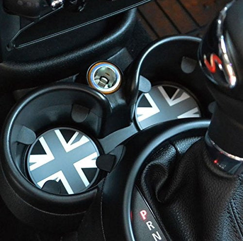 73mm Black Union Jack UK Flag Style Coasters For MINI Cooper Front Cup Holders