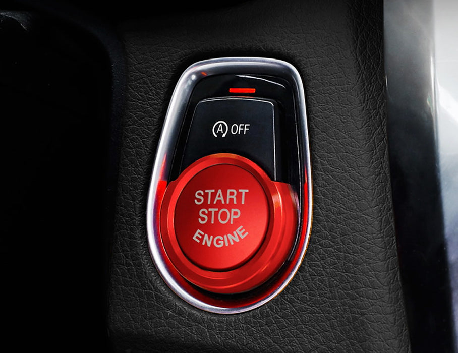 Red Aluminum Keyless Engine Push Start Button w/Surrounding Ring Trim For BMW