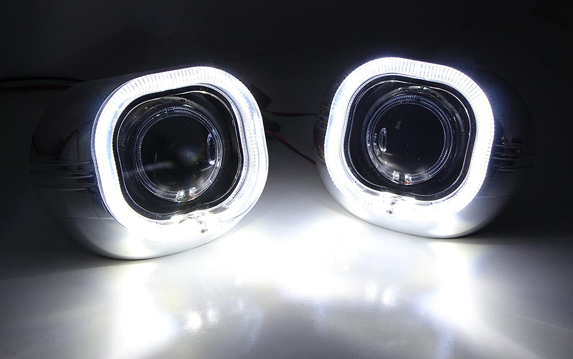 Square Shape White LED Halo Ring Angel Eye Shrouds For 3" H1 Headlamp Projectors