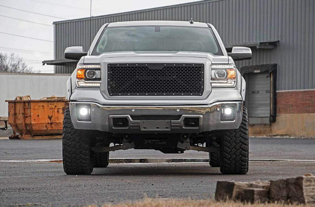 Clear Lens White LED Fog Lights w/Bezel Cover, Wirings For 14-15 GMC Sierra 1500