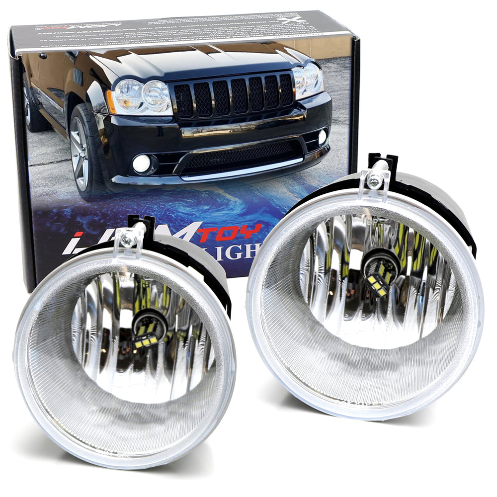 Clear Lens Fog Lamps + White H10 LED Bulbs Combo For Durango 300C Grand Cherokee